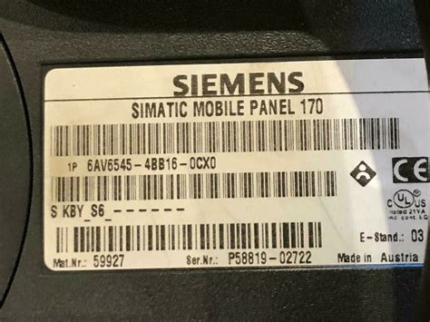 Siemens Simatic Mobile Panel 170 6av6545 4bb16 0cx0 Panel 6av6 545