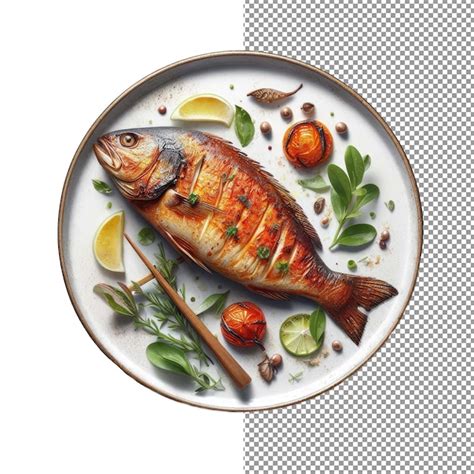 Premium PSD Elegant Grilled Fish Served On A Dish Png