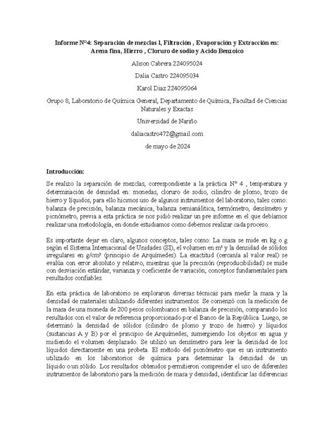 Informe 4 Informe N4 Separación de mezclas l Filtración