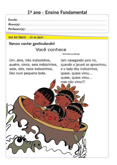 Blog Atividades Itinerantes Dia do Índio Música para imprimir
