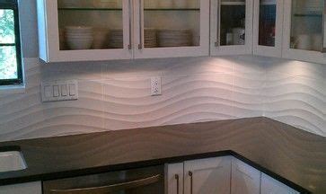 Wave Tile Backsplash Kitchen Ideas For Dark Cabinets And Countertops