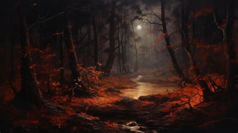 Premium Photo Night Scene Of Autumn Forest Landscape Painting