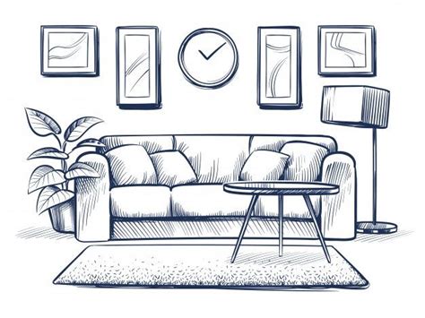 Premium Vector Sketch Interior Doodle Living Room With Sofa