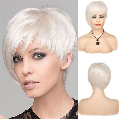 White Wigs For Women Short White Wig With Fringe Pixie Straight