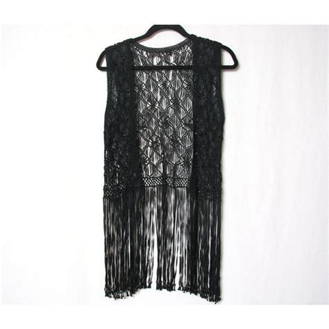 Vintage Black Crochet Bohemian Vest With Fringe 70s 60s Style Hippie