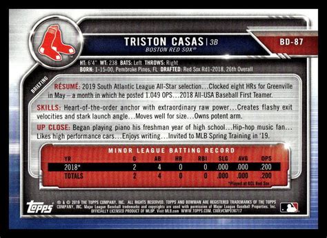 Bowman Draft Bd Triston Casas Boston Red Sox Ebay