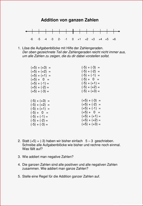 Mathe Arbeitsbl Tter Rationale Zahlen Klasse Worksheets Kostenlose