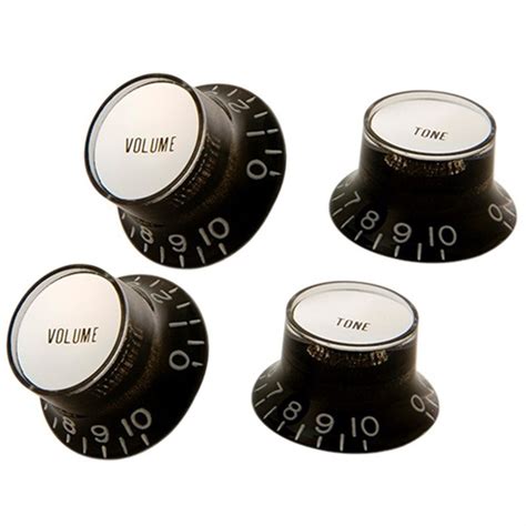 Gibson Top Hat Knobs With Inserts 4 Pack Blacksilver Metal Insert