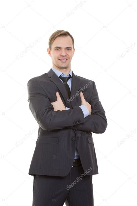 Body Language Man In Business Suit Isolated White Background Gestures