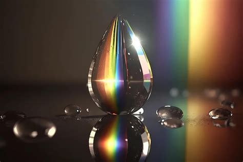 Premium AI Image | Single rain drop with rays of prism rainbow ...