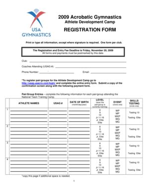 Fillable Online Usagym 2009 Acrobatic Gymnastics REGISTRATION FORM