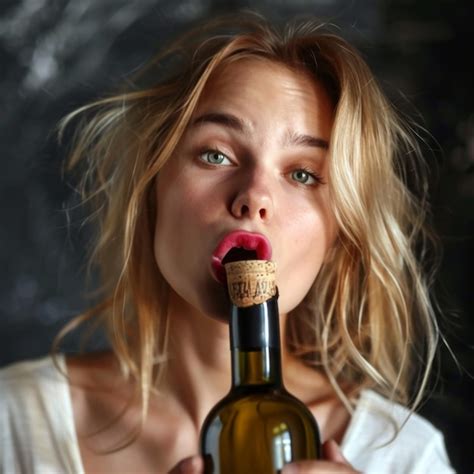 Premium Photo Woman Holding Bottle Of Wine With Cork In Mouth