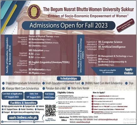 Begum Nusrat Bhutto Women University Sukkur Admission 2023 Apply Online