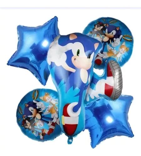 Paquete 5 Globos Metálicos Sonic Fiesta Cumpleaños Tematica MercadoLibre