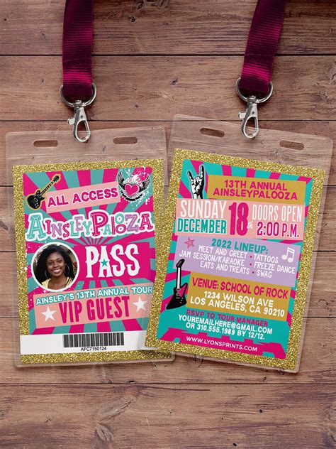 Rock Star Vip Pass Backstage Pass Vip Invitation Birthday Pop Star