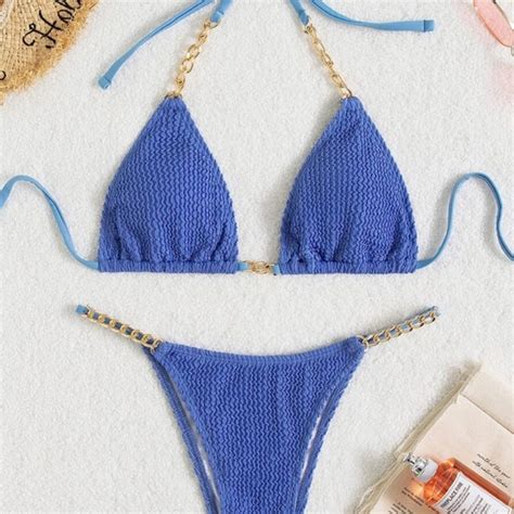 SHEIN Swim Chain Linked Halter Micro Triangle Bikini Swimsuit Poshmark