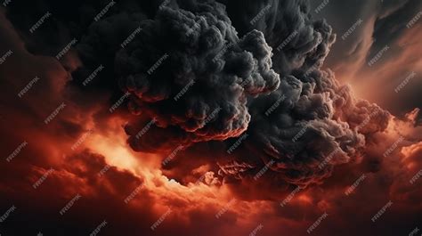 Premium AI Image | dramatic sky with red cloud storm and lightning ...