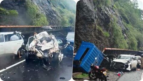 Mumbai Nashik Highway नाशिक मुंबई महामार्गावर भीषण अपघात ६ ७ वाहनांना उडवून कंटेनर नाल्यात