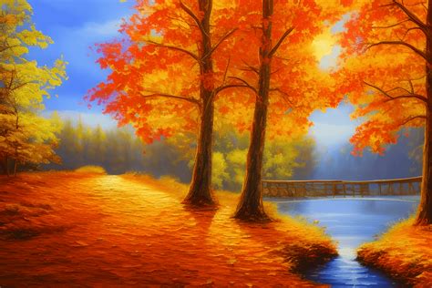 Beautiful Autumn Landscape Painting · Creative Fabrica