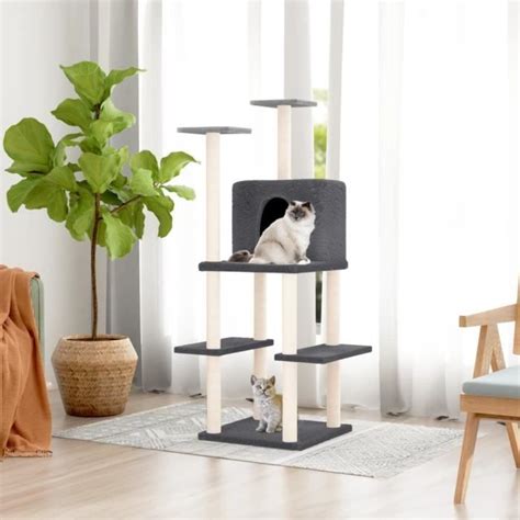 ABB Arbre à chat avec griffoirs en sisal Gris foncé 144 5 cm Qqmora