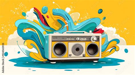 An Exaggerated Comic Book Style Illustration Of A Retro Boombox