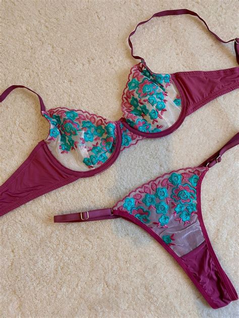 Multicolor Floral Lingerie Set Etsy