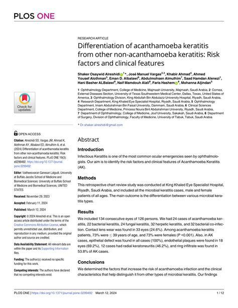 Pdf Differentiation Of Acanthamoeba Keratitis From Other Non Acanthamoeba Keratitis Risk