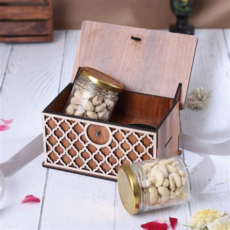 Mdf Wooden Dryfruit Boxes With Glass Jars Box Capacity Gms At