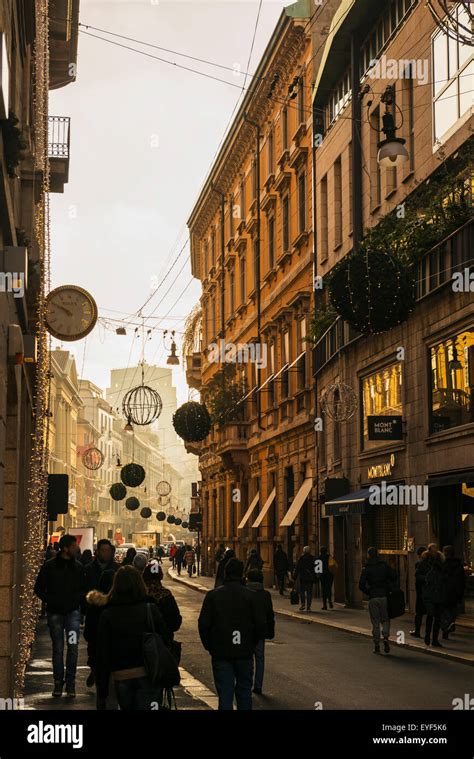 Famous shopping street, via montenapoleone; Milan, Lombardy, Italy ...