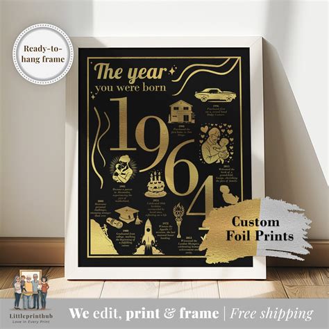 Custom Gold Foil Print The Year You Were Born Custom Birthday T For Her Or Him Foil Poster