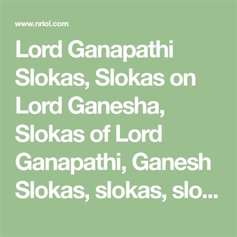 Lord Ganapathi Slokas, Slokas on Lord Ganesha, Slokas of Lord Ganapathi ...