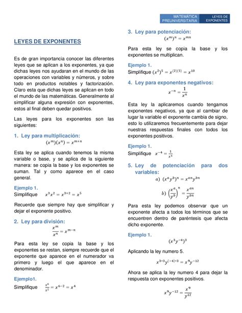 Leyes De Los Exponentes Ejemplos