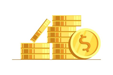 Golden Coins Stack With Coin In Front Of It Vector Flat Illustration