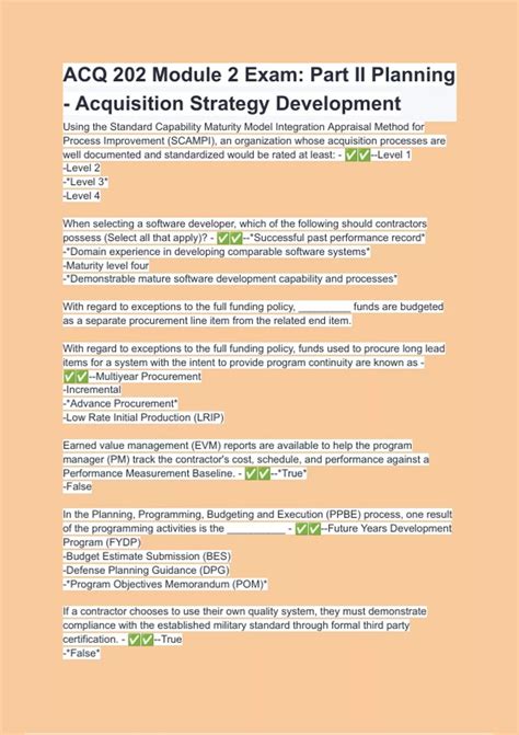 ACQ 202 Module 2 Exam Part II Planning Acquisition Strategy