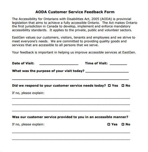 FREE 11 Sample Service Feedback Forms In PDF MS Word