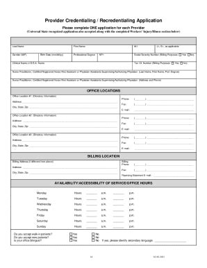 Fillable Online Provider Credentialing Recredentialing Application