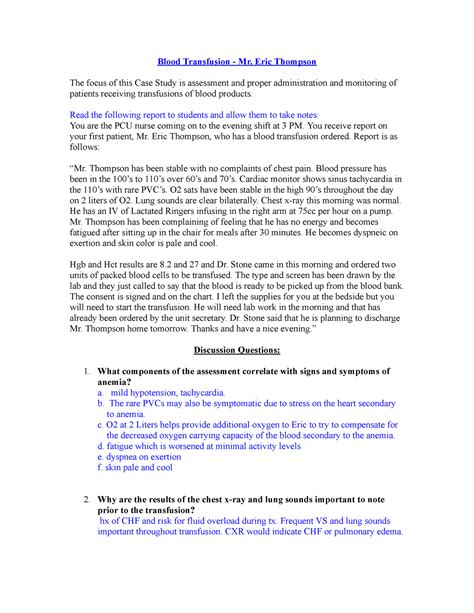 Blood Transfusion Case Study Correct Answers Blood Transfusion Mr