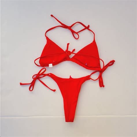 Swim Womens Sexy Halter Thong Bikini Tie Two Sides Bottom Triangle