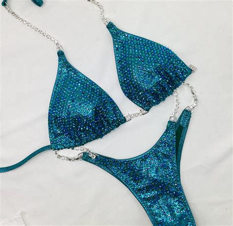 Teal Competition Bikini For Body Building Fitness Suit ICN IFBB NPC Inba And All Federations