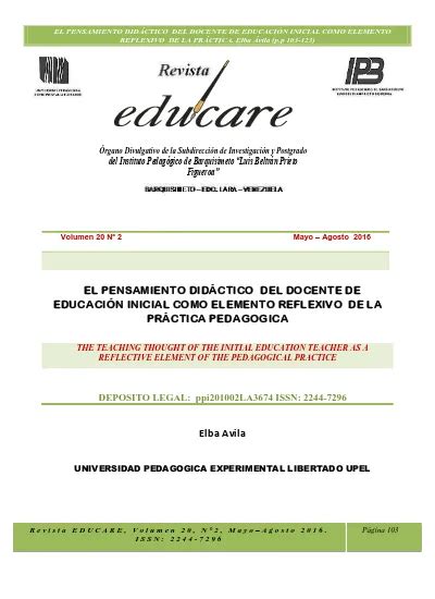 El Pensamiento Did Ctico Del Docente De Educaci N Inicial Como