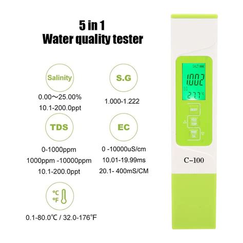 C100 Medidor digital de pureza TDS 5 en 1 bolígrafo de prueba de