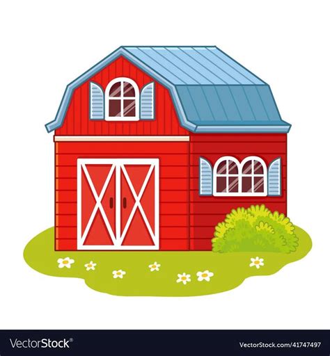 Cute farmhouse red house in cartoon style vector image Ställe Tiere