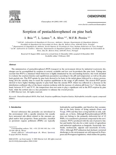 Sorption Of Pentachlorophenol On Pine Bark Pdf Adsorption Ph