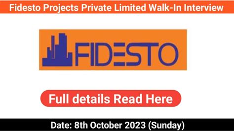 Fidesto Projects Private Limited Walk In Interview Civil Site Engineer Jobs Near Me