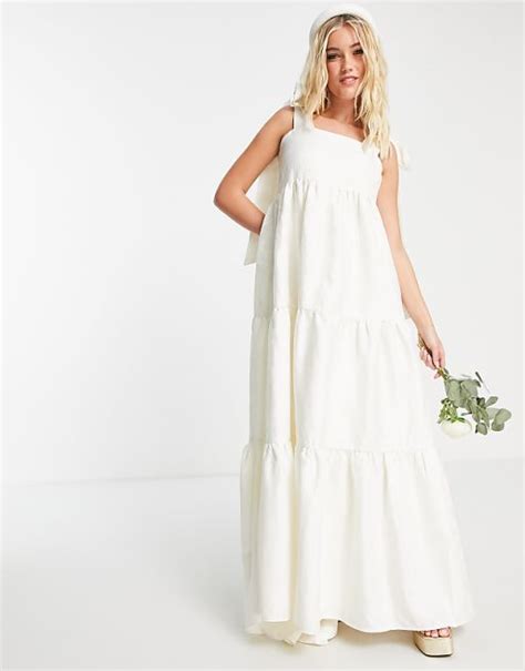 Dream Sister Jane Bridal Tiered Maxi Dress With Bow Shoulder Ties Asos