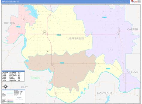 Jefferson County, OK Wall Map Color Cast Style by MarketMAPS