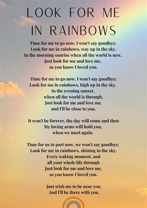 Look For Me In Rainbows Funeral Poem Memorial Gift Loved Etsy In 2021