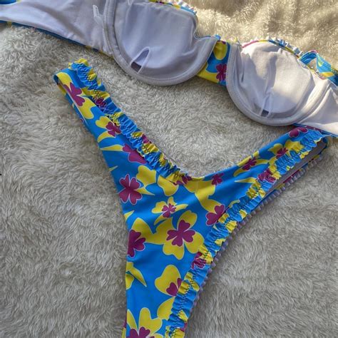 Pink And Blue Cheeky Drawstring Bikini Set Comes In Depop
