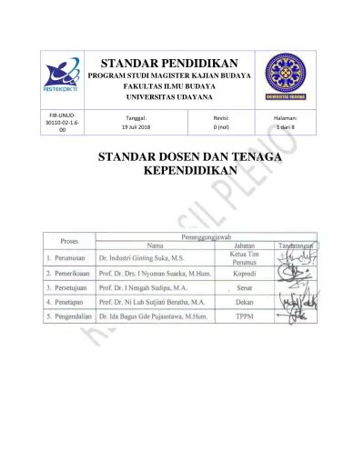 STANDAR PENDIDIKAN PROGRAM STUDI MAGISTER KAJIAN BUDAYA FAKULTAS ILMU