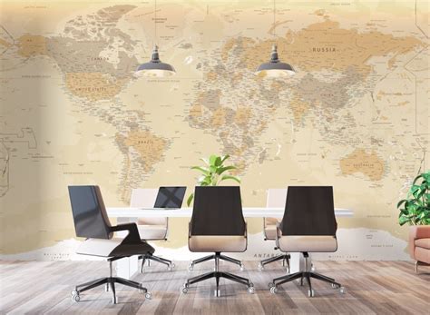 World Map Wallpaper Peel And Stick Soft Political Map Wall Etsy